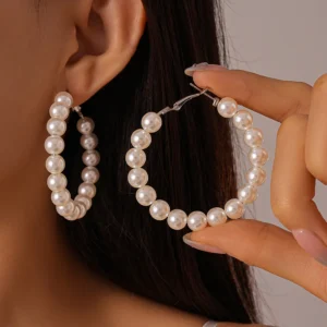 Large Size Circle Imiation Pearl Hoop Earrings for Women Round Loop Earring Elegant Party Wedding Ear Jewelry Brincos