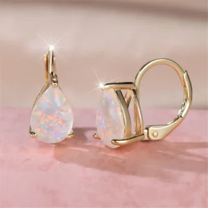 Female White Opal Water Drop Stone Hoop Earrings Vintage Fashion Gold Silver Color Wedding Jewelry For Women