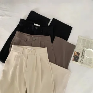 High Waist Women Suit Pants Fall Straight Office Ladies Korean Fashion Trousers Casual Button Loose Female Black Pants New 2025