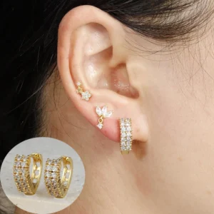 Fashion White Crystal Small Hoop Earrings Heart Gold Color Huggie Earrings For Women Wedding Jewelry Gifts