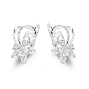 MxGxFam Zircon White Flowers Hoop Earrings For Women Gold Color Fashion Jewelry CZ AAA+ Nickel Free