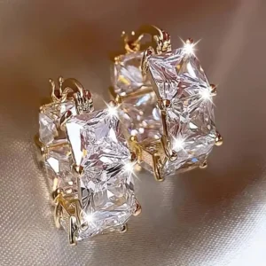Exquisite Inlaid White CZ Hoops Women's Earrings Trendy Gold Color Geometry Daily Wear Party Jewelry Anniversary Gift