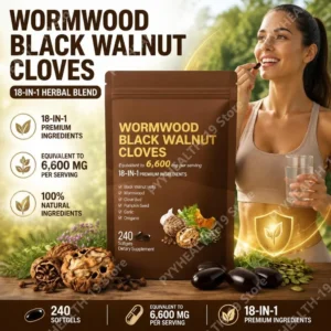 Wormwood Black Walnut Cloves Softgels 18-in-1 Herbal Blend 6600mg For Daily Wellness & Body Balance Support Adult 240 Count