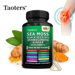 Dietary Supplement with Sea Moss, Black Seed Oil, Ashwagandha & Ginger - Helps Skin Health, Immune Support, Improve Sleep & Mood